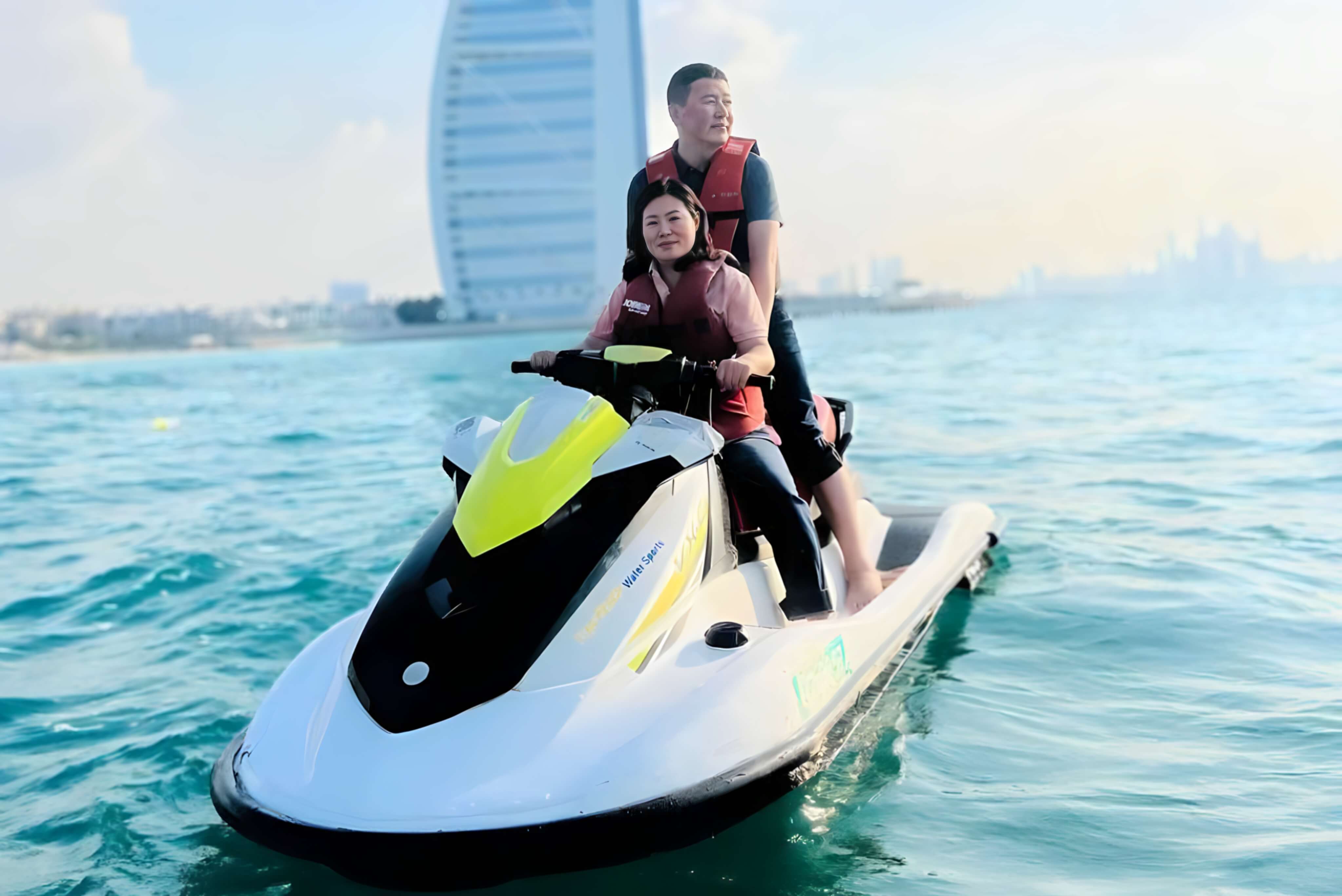 Jet ski rider at sunset on the Arabian Gulf in Dubai